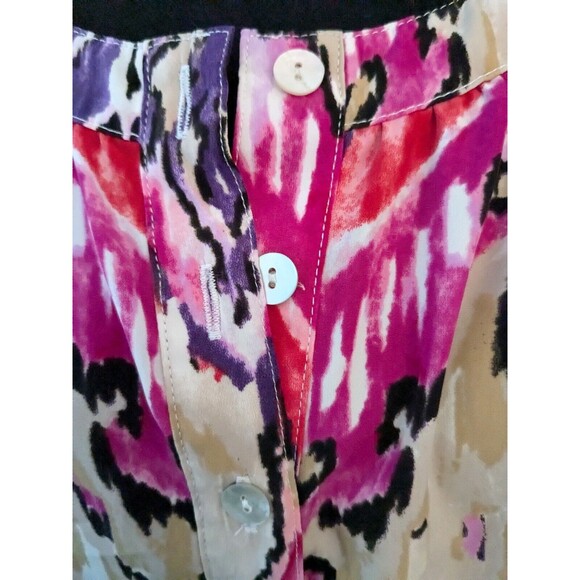 Chicos Blouse Women's L (2) Floral Boho Chic Tunic Top Flowy Flounce Satiny Pink - Picture 4 of 11